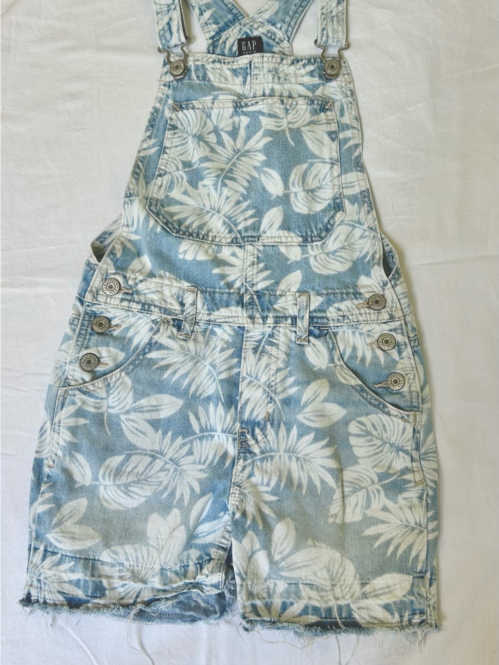 GAP Light Blue and White Tropical Denim Short Overalls